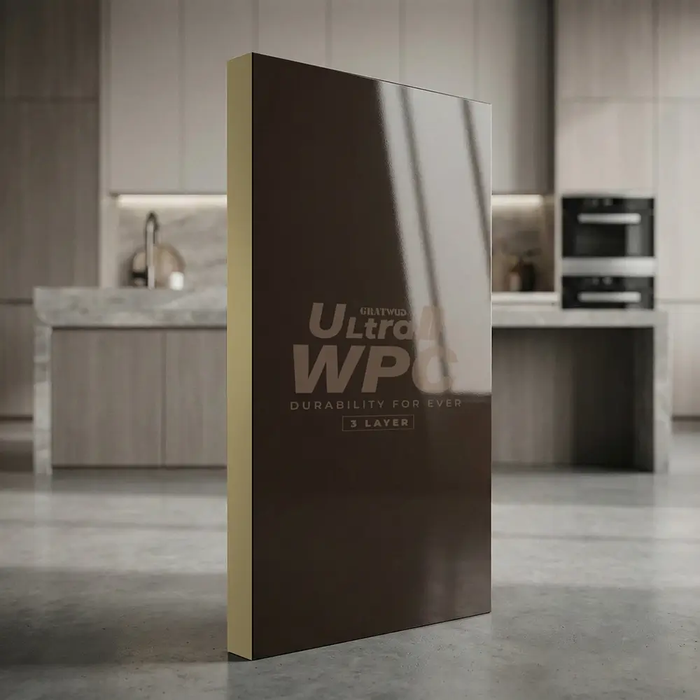 Gratwud UltraD WPC 3 Layer high gloss Coffee Brown board for furniture and interior projects in Kerala