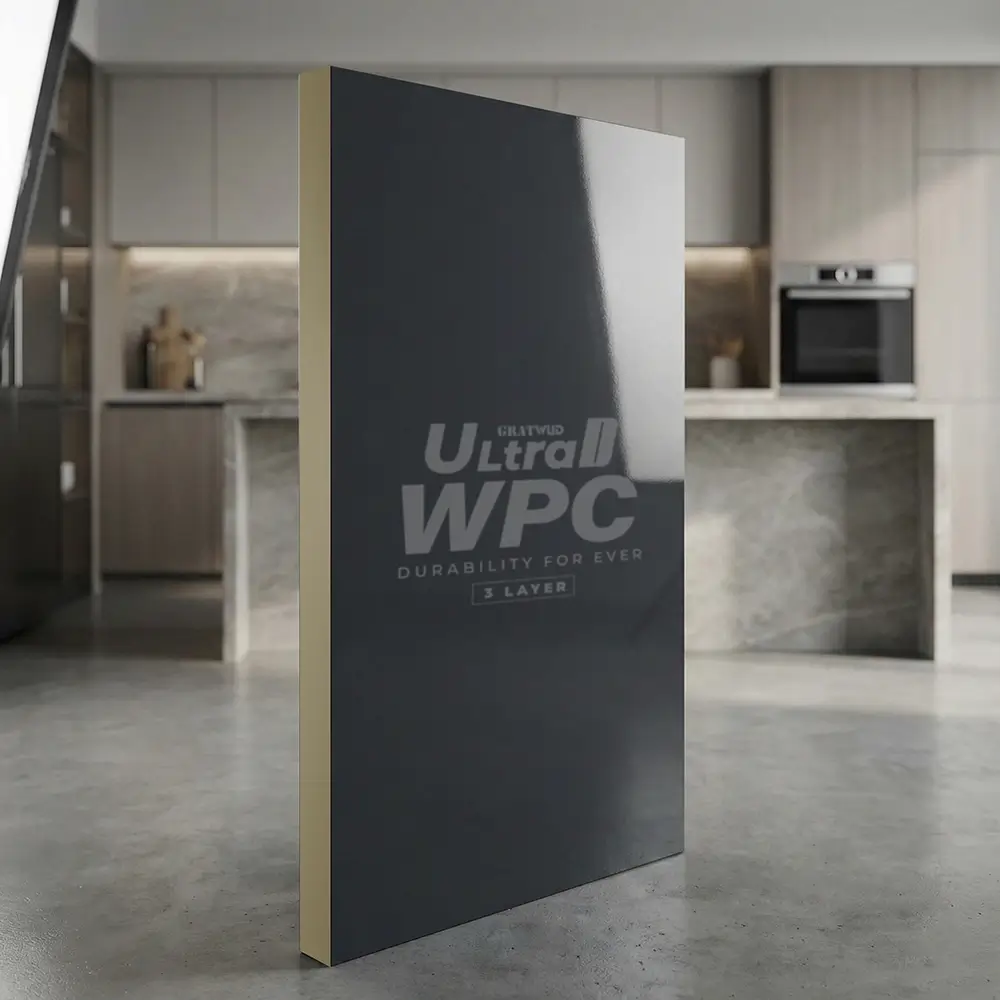 Gratwud UltraD WPC 3 Layer high gloss Dark Gray board for modern interior applications in Kerala