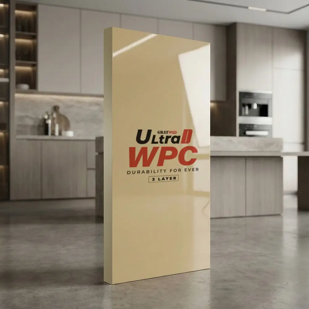 Gratwud UltraD WPC 3 Layer high gloss Khaki board for modern interior applications in Kerala