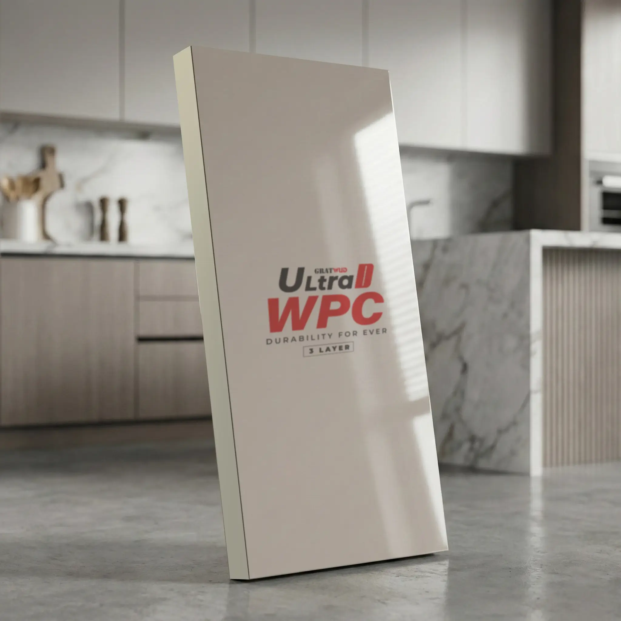 Gratwud UltraD WPC 3 Layer high gloss Light Camel board for premium interior use in Kerala