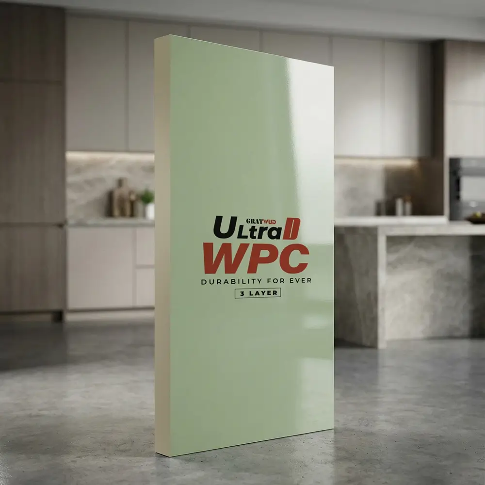 Gratwud UltraD WPC 3 Layer high gloss Pista Green board for premium interiors in Kerala